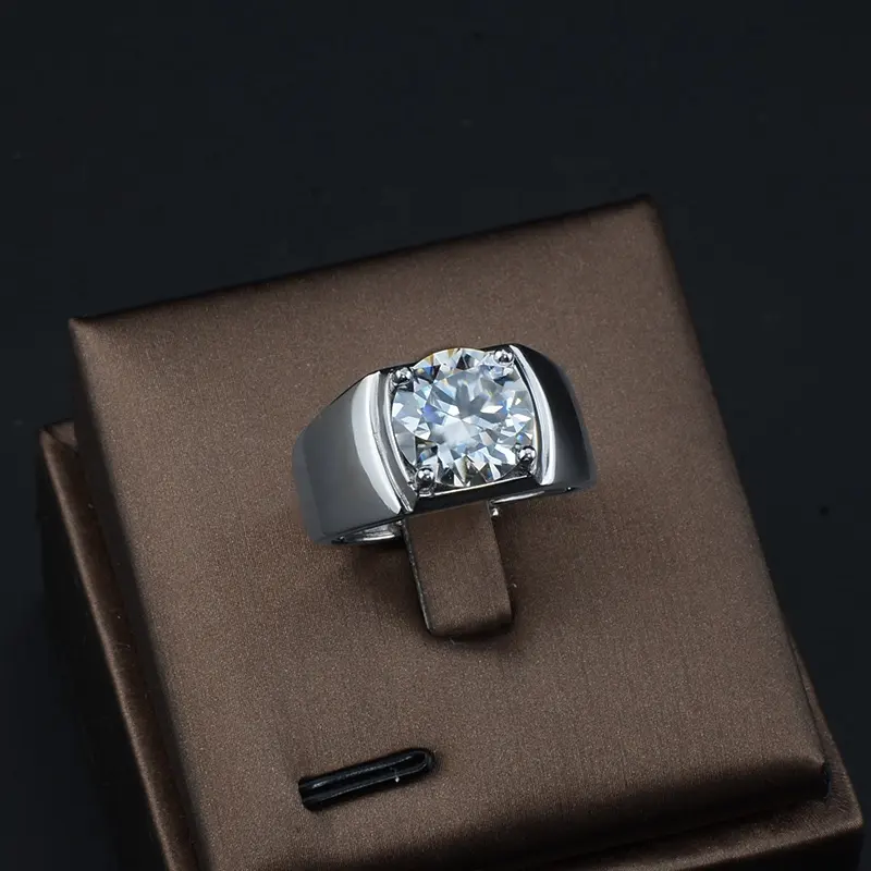 Anel de casamento Ashabell 18K Moissanite para homens, aliança de noivado de Moissanite de 3,0 quilates, aliança quadrada de prata 925 com garras