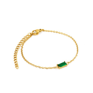 Zogxin Jewelry <b>Set</b> Gold Plated Stainless Steel Green Zircon Necklace <b>Bracelet</b> Ring Geometric Design Gift For Women - Product Image 5