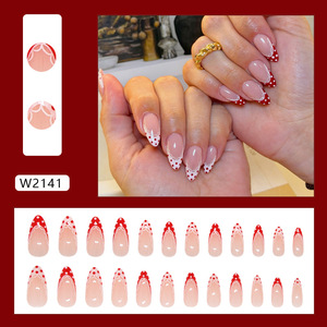 Juego de 24 <span class=keywords><strong>Uñas</strong></span> Postizas Acrílicas de Almendra con Puntos Rojos y Blancos, <span class=keywords><strong>Uñas</strong></span> Postizas para Salón de Belleza, <span class=keywords><strong>Uñas</strong></span> Impresas - Product Image 2