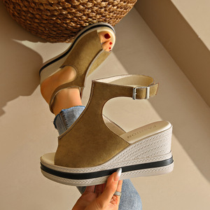 Women European and American Style Wedge <b>Sandals</b> Summer New Thick Sole Platform Hollow Buckle Peep Toe <b>Sandals</b> - Product Image 2