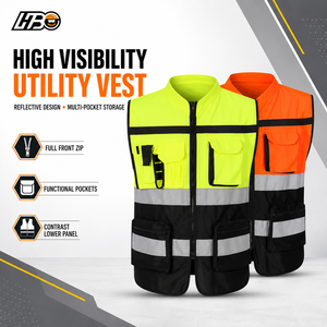 Chaleco de Seguridad de Alta Visibilidad HBC con Logotipo Personalizado, Múltiples Bolsillos, ANSI Clase 2, para Trabajo, Construcción y Seguridad, en Varios Colores - Product Image 3