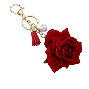 Porte-clés pendentif en alliage avec breloque rose et motif rose rouge pour femme, cadeau du Nouvel An - Product Image 4