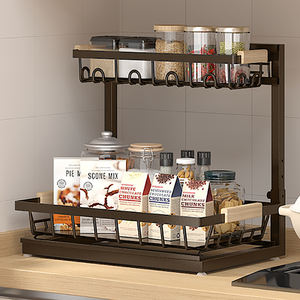 Organizador en forma de L de 2 niveles debajo del fregadero para gabinete de cocina Estante de almacenamiento independiente ajustable - Product Image 1