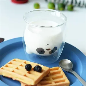 สร้างสรรค์แพนด้าถ้วยคู่ทนความร้อนแก้วถ้วยน่ารักกาแฟนมถ้วย