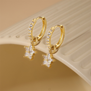 Pendientes de Aro Clásicos de Plata de Ley 925, Diseño Desmontable con Flores, Estrellas y Lunas, Pendientes de Aro con Flores Colgantes - Product Image 2