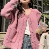 Damen Casual Kurzer Nerzvelours-Mantel mit Quastenkragen Gestrickter Cardigan für Herbst Winter Neuer Socialite-Look