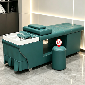 Sillón de peluquería de cuero negro con lavacabezas para spa capilar, tratamiento capilar y masaje, con lavabo - Product Image 2