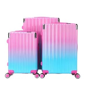 2024 hot sale Lightweight ABS+PC Gradient film print design luggage sets pink luggage 20/24/28 3pcs set for Travel