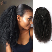 Extension capillaire Afro brésilienne, Remy, cheveux humains crépus bouclés, cordon de serrage, queue de cheval
