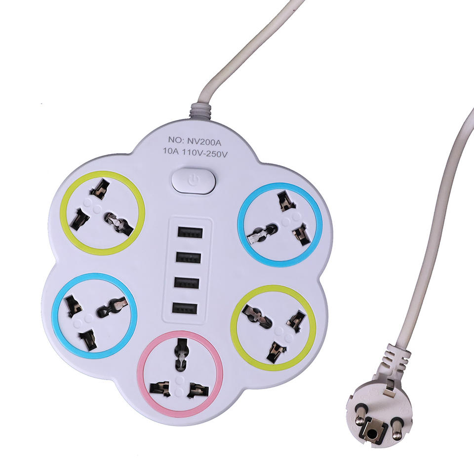 2m Extension Cable Universal Multi Power Socket 5 Outlets and 4USB ...