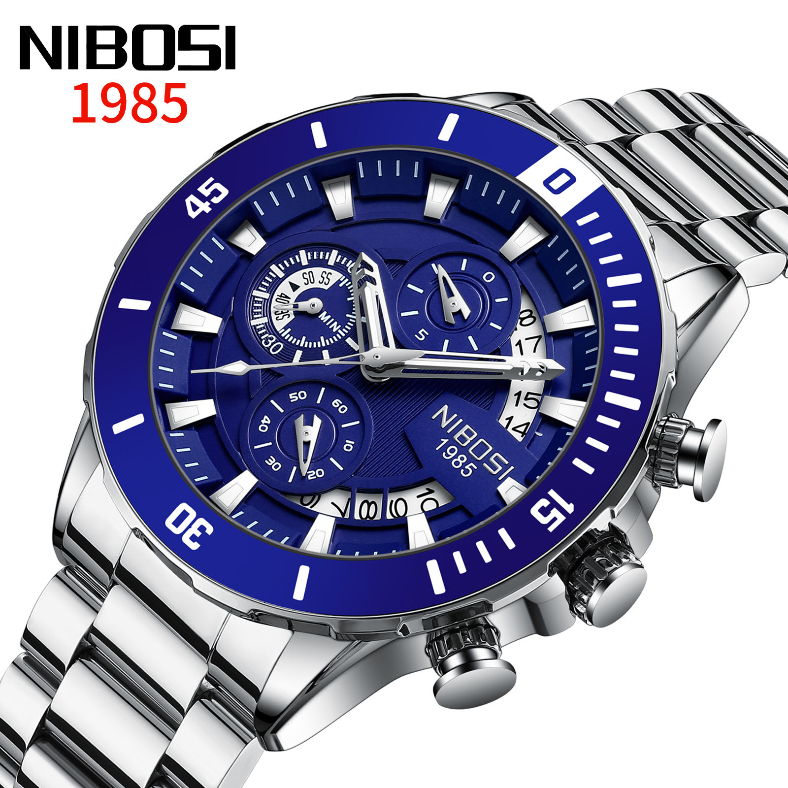NIBOSI 2592 Luxury Men's Watch Waterproof Steel Band