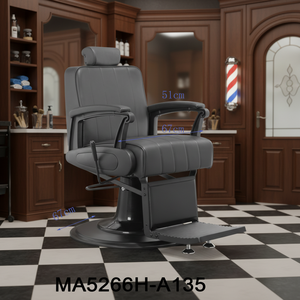 Fauteuil de barbier en aluminium noir avec siège en cuir, inclinable et réglable en hauteur - Product Image 1