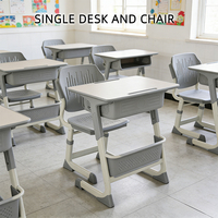 Ensembles de chaises et bureaux d'école modernes durables en gros, 2 tiroirs, cadre métallique, plateau en bois, hauteur réglable pour salles de classe