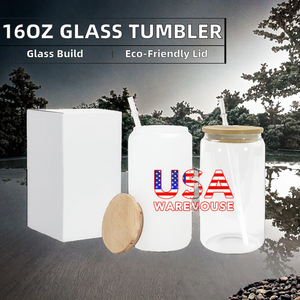 Chúng tôi kho RTS 16oz rõ ràng tường duy nhất Glass Tumbler Mugs thăng hoa khoảng trống với nắp tre nhựa rơm 25 cái/CTN drinkware - Product Image 3