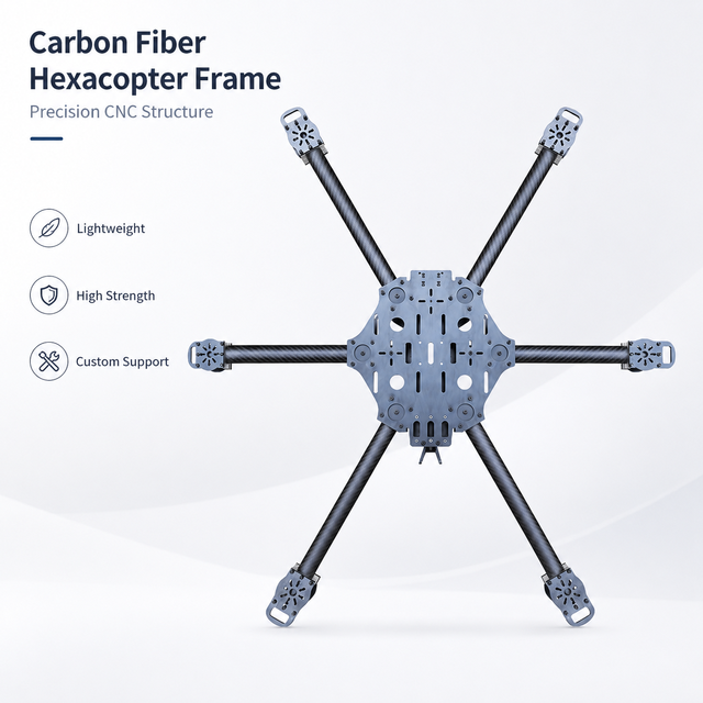 OEM Custom Carbon Fiber Tube Six Arm Structure with CNC Machined Mounting Plates for UAV Hexacopter Drone Frame