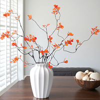 Branches artificielles en soie avec feuilles de cerisier couleur automne et petites feuilles de vigne séchées, pour décoration maison et bureau
