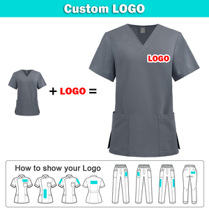 Uniforme de travail unisexe à manches courtes avec poche et col en V élastique, personnalisable avec logo, pour clinique dentaire, hôpital vétérinaire, uniforme de soins infirmiers, polyester et élasthanne - Product Image 2