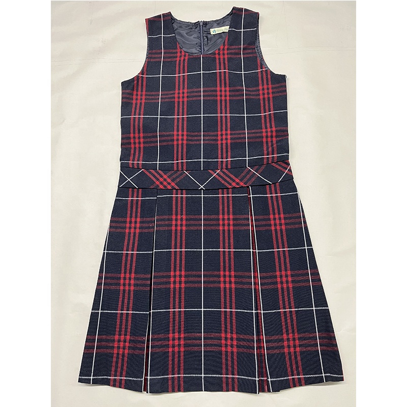 Vestido uniforme escolar vermelho xadrez plissado para escola, macacão, vestidos uniformes