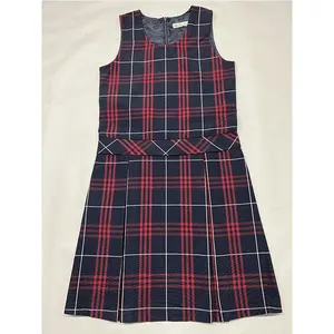 School Uniform Frock Red Checkered Pleated School Pinafore Jumper Uniforms Dresses