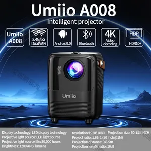 Umiio新2024 A008家庭影院便携式智能投影仪1080P用于户外会议和家庭影院便携式智能投影仪