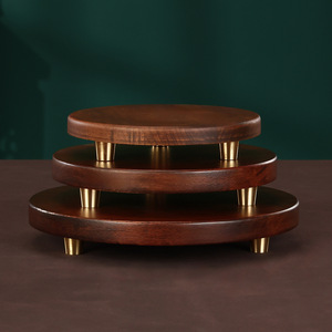Base de présentation ronde en bois à 3 niveaux pour statue de Bouddha, pot d'aromathérapie, nouveau style chinois, imitation bois de noyer, support de bureau - Product Image 1