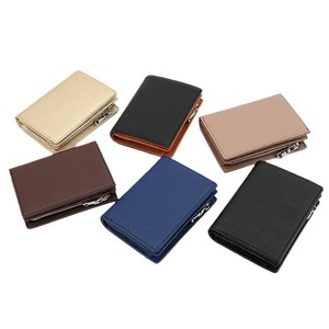 New Business Real Leather Multi Card <b>Small</b> Folding Card Holder Bifold <b>Wallet</b> With Zipper - Product Image 2