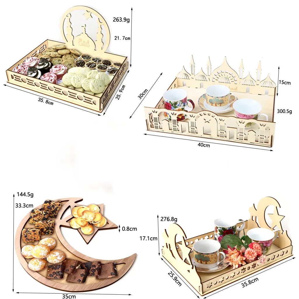Ahşap süsler Eid al Fitr gurbon masa süslemeleri tatlı tepsisi el sanatları toptan