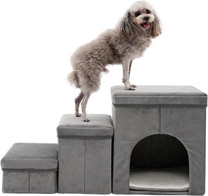 Interior portátil plegable gato casa mascota perro 3 escalones escaleras con almacenamiento para cama alta - Product Image 1
