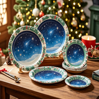 Assiettes de Noël en gros sous marque privée, plateaux en papier pour gâteaux, assiettes jetables en papier pour anniversaires