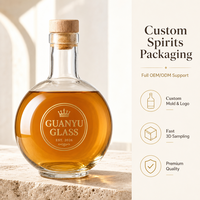 Bouteilles en verre sphériques rondes de 500 ml et 700 ml avec bouchons en liège, personnalisation disponible, emballage pour whisky et spiritueux