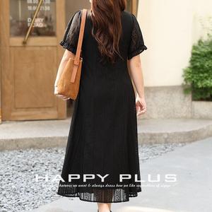 เดรสลูกไม้คอเหลี่ยมสไตล์ฝรั่งเศสสีดำแขนสั้นขนาดบวก N8958 ชุดเดรสลำลองสำหรับผู้หญิงสวมใส่ทุกวัน - Product Image 4