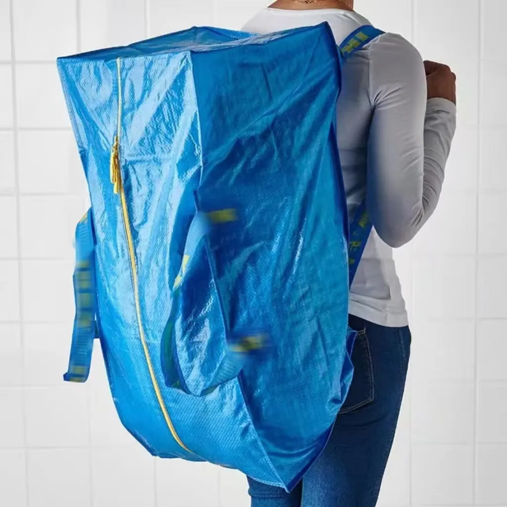 ถุงเก็บของรีไซเคิลเป็นมิตรต่อสิ่งแวดล้อมกระเป๋าผ้า PP ขนาดใหญ่พิเศษสีฟ้าสำหรับงานหนักพร้อมถุงซิป