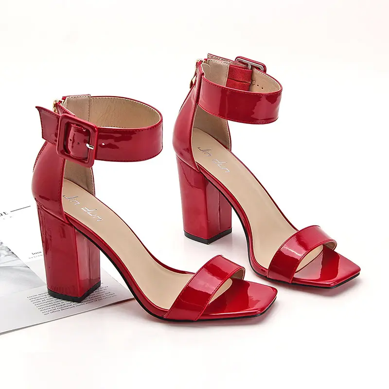 2022 summer new ladies wedding heels red white burgundy block high heels sandals for women heeled sandals shoes