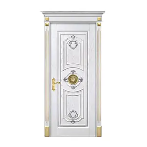 Pintu Kayu Ukir Interior Klasik, Pintu Masuk Eropa Gaya Eksterior/Interior Pintu Kayu Jati Solid untuk Villa