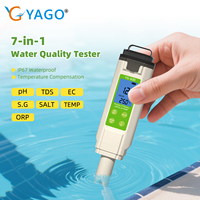 Testeur de qualité de l'eau 7 en 1 PH/EC/TDS/SG/SALT Salinité Réduction de l'oxydation ORP pour le test de qualité de l'eau de mer de réservoir de poissons