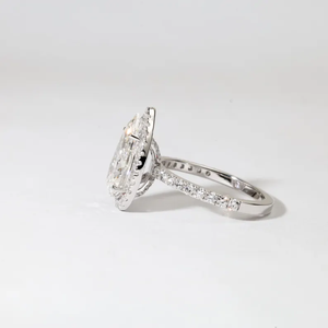 Anillo de compromiso premium con diamante en forma de lágrima y halo, diseño Art Deco en oro blanco, joyería de promesa de boda - Product Image 3