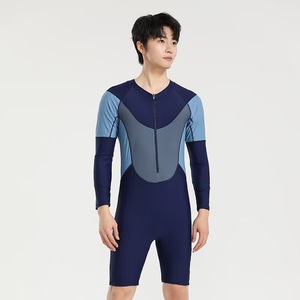 Maillot de <span class=keywords><strong>bain</strong></span> une pièce complet pour <span class=keywords><strong>homme</strong></span> de <span class=keywords><strong>grande</strong></span> <span class=keywords><strong>taille</strong></span> pantalon long combinaison d'été sexy crème solaire à manches longues respirant motif solide - Product Image 1