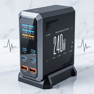 Station de charge de bureau GaN 240W en gros d'usine, <span class=keywords><strong>chargeur</strong></span> rapide PD 3.1 140W avec écran, ignifuge, expédition immédiate, <span class=keywords><strong>prix</strong></span> de gros - Product Image 1
