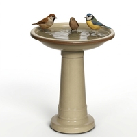 Bain d'oiseaux en plastique brillant effet céramique, autoportant, pour extérieur, avec piédestal