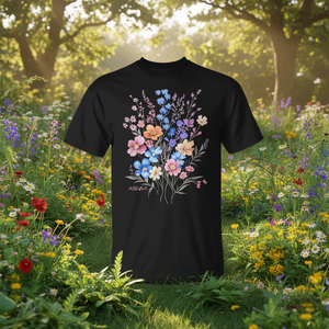 T-shirt à motif floral vintage avec des fleurs sauvages pour les passionnés de jardinage - Product Image 3