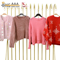 KingAAA Grosir Ukay Sweater Rajut Pendek Chunky Knit Longgar Wanita Pakaian Bekas Motif Garis Argyle VIP Ukay Ukay Bales