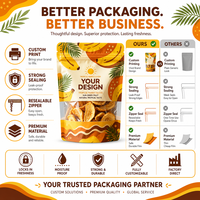 Op maat gemaakte printbare staande pouch met transparant venster, hersluitbare ritssluiting, voedselveilige plastic zak voor verpakking van gedroogd fruit, bananen- en mangochips