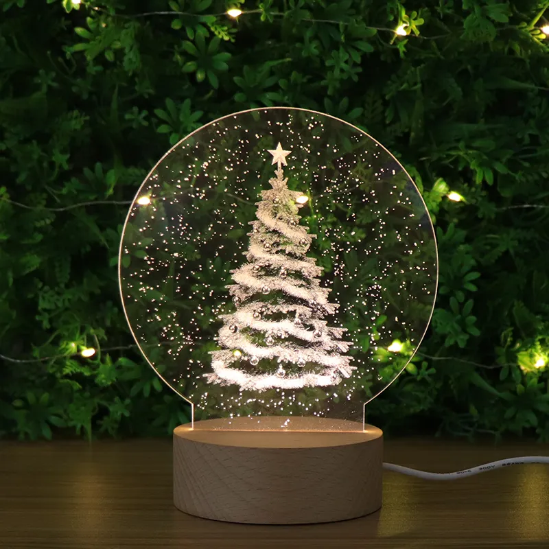 Christmas Gift For Child Christmas Tree Wooden Base 3D Night Light For Kids