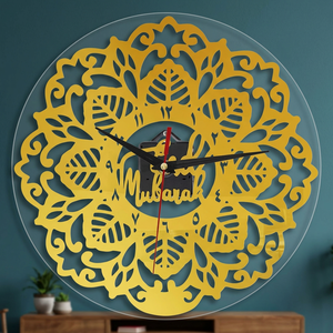 Horloge murale Eid Mubarak, design bohème rond, horloge analogique silencieuse à quartz pour la décoration du salon - Product Image 4