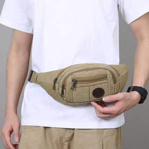 Men's Canvas Waist Bag Multi Functional Outdoor Travel Hip Pack Khaki Brown Black Army Green - Product Image 3