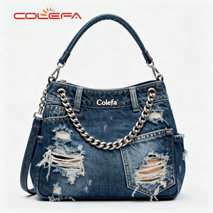 Colefa <span class=keywords><strong>VIP</strong></span> Fashion Half Moon Ladies Shoulder Crossbody Bags Ripped Denim Fabric Bolsos de mujer Diseño dañado Denim Clutch Bag - Product Image 4