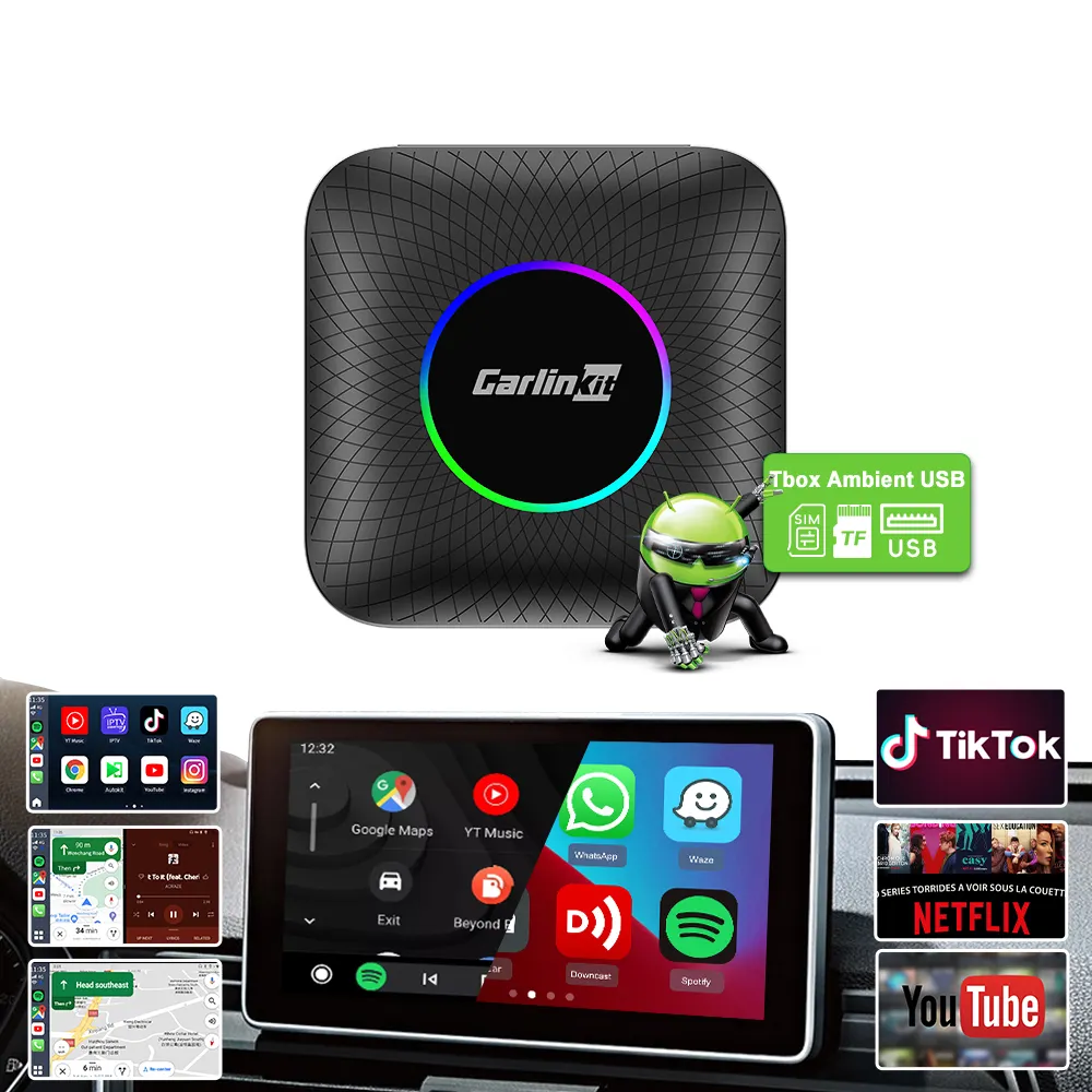 Carlinkit Draadloze Carplay Ai Box Android 13 Streaming Black Box 4G + 64G Auto-Accessoires Tv Ai Universele Draagbare Carplay Dongle