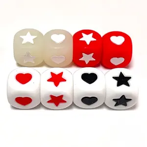 10% OFF 12mm Silicone Heart Star Cube Loose Beads For Necklace Bracelet Making Food Grade Silicone Teething Beads Wholesale