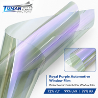 Film pour vitres de voiture Tuman High VLT photochromique réfléchissant effet caméléon, 72% VLT, 99% UVR, 99% IRR, contrôle de la chaleur pour vitres de voiture