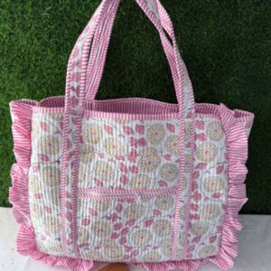 Bolsos de Mano Grandes Personalizados de Algodón Acolchado, con Estampado Floral y Volantes, Cierre Abierto, Estilo Boho de Verano, para Mujer - Product Image 4